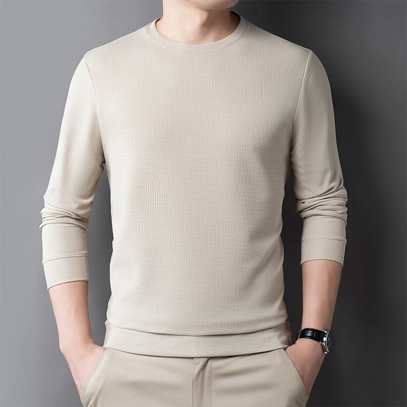 Men's Waffle Knit Long Sleeve T-Shirt – Casual Comfort Top