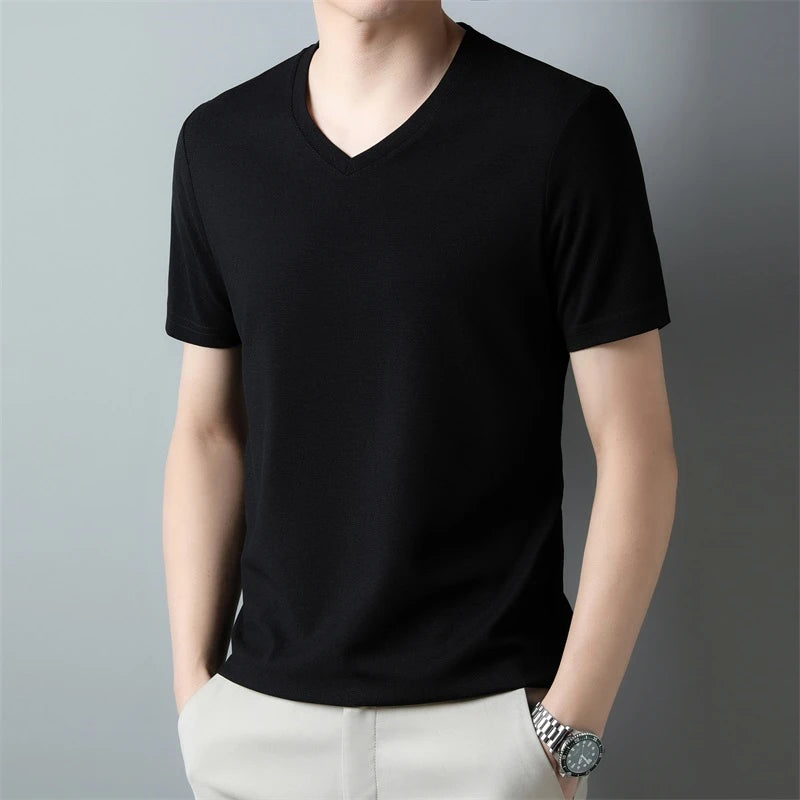 Men’s Waffle Knit V-Neck T-Shirt – Summer Casual Short Sleeve Top 2024