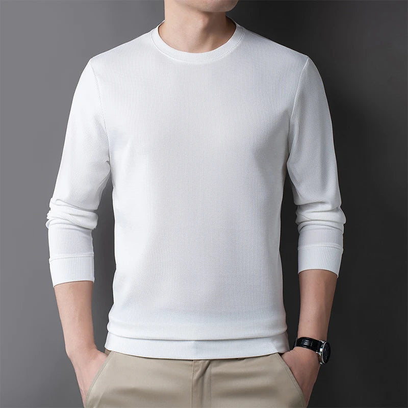 Men's Waffle Knit Long Sleeve T-Shirt – Casual Comfort Top