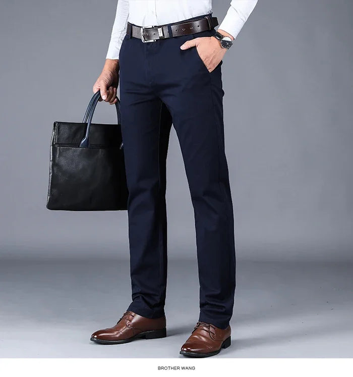 Men’s Classic Cotton Pants – 2024 Loose Fit High-Waist Elastic Casual Trousers