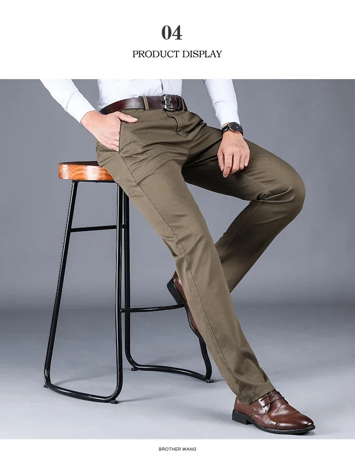Men’s Classic Cotton Pants – 2024 Loose Fit High-Waist Elastic Casual Trousers