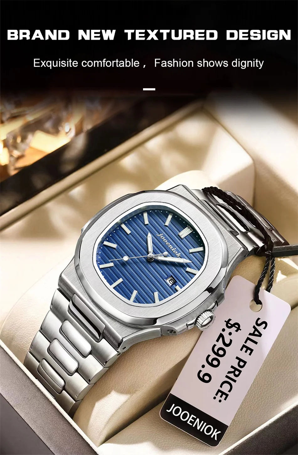 Luxury Men’s Square Watch – Quartz, Waterproof, Leather Strap