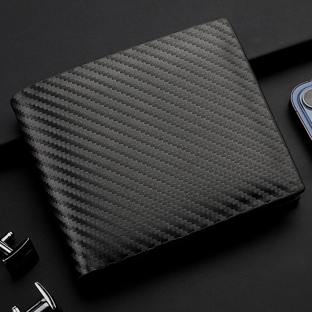Men's Carbon Fiber Slim Wallet – Short Card Holder with Integrated Zipper Coin Pocket
