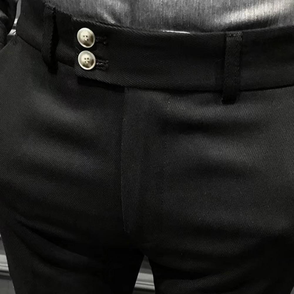 Men’s Slim Fit Ankle-Length Suit Pants – Trendy Office Trousers with Zipper Closure