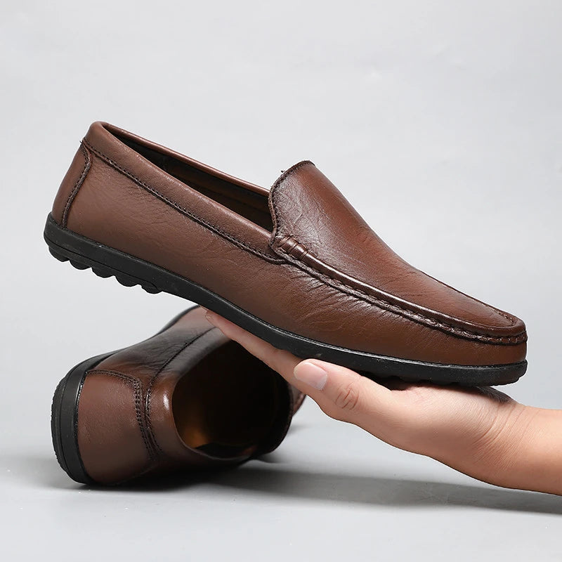 Men’s Genuine Leather Loafers – Luxury Italian Style Slip-On Driving Shoes