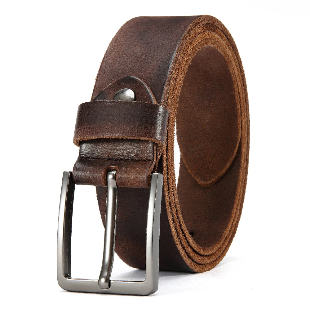 Men’s Genuine Leather Belt – High-Quality Cowskin with Classic Metal Buckle