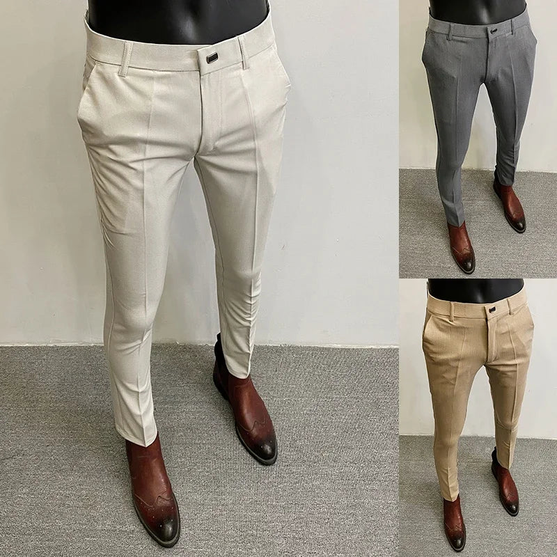 Men’s Slim Fit Formal Suit Pants – Stretch Dress Trousers, Solid Color Business & Casual Wear