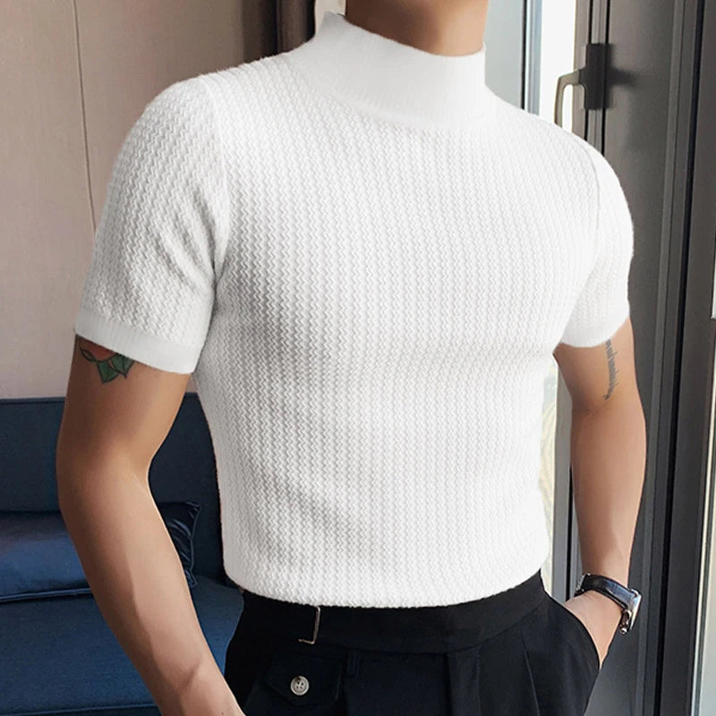 Men’s Summer Slim Fit High Neck Textured T-Shirt