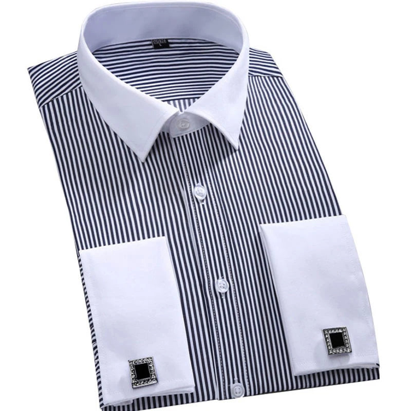 Men’s French Cuff Dress Shirt – Long Sleeve Formal Wedding & Party Shirt with Pocket