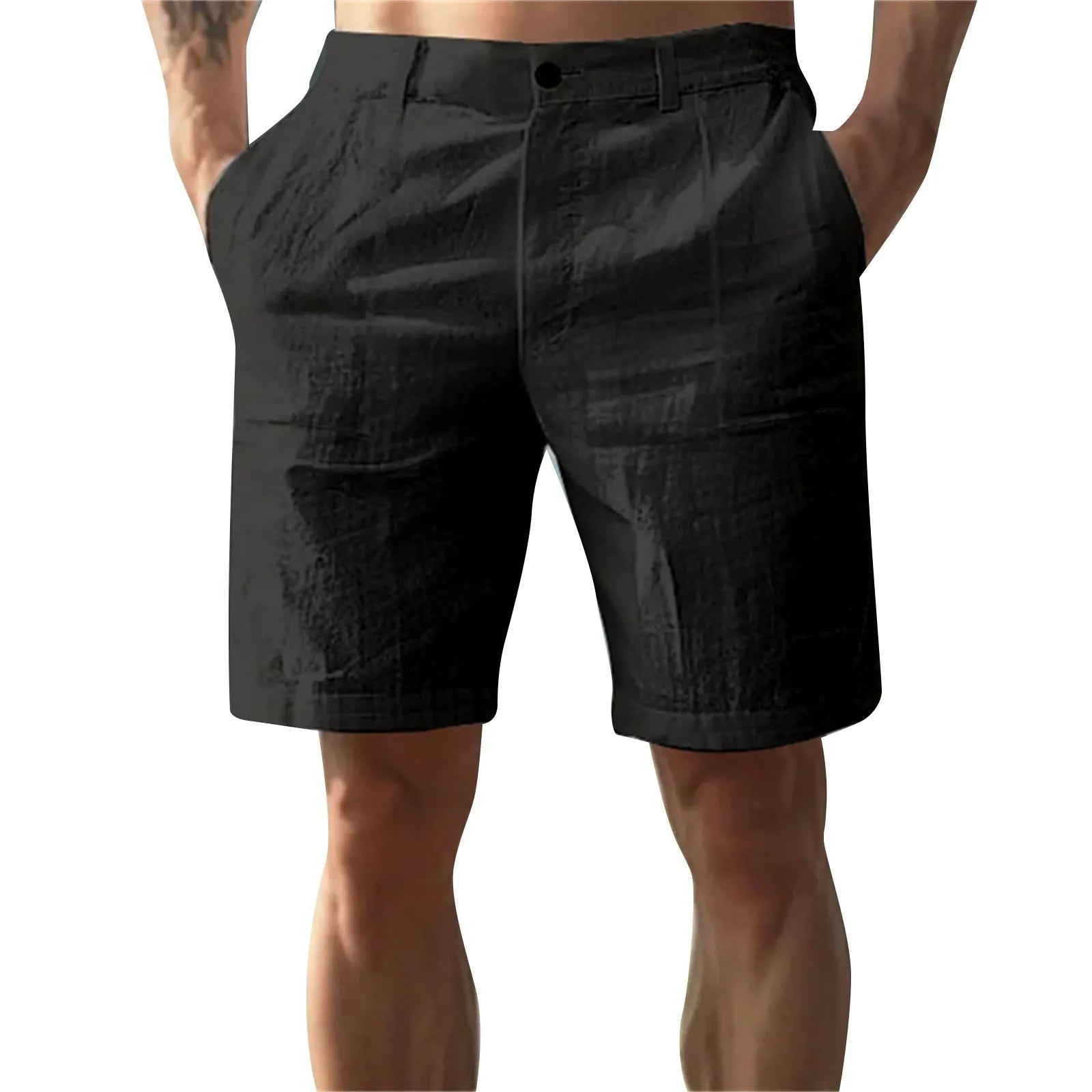 Men’s Solid Color Linen Shorts – Breathable Casual Beach Pants for Summer Holiday