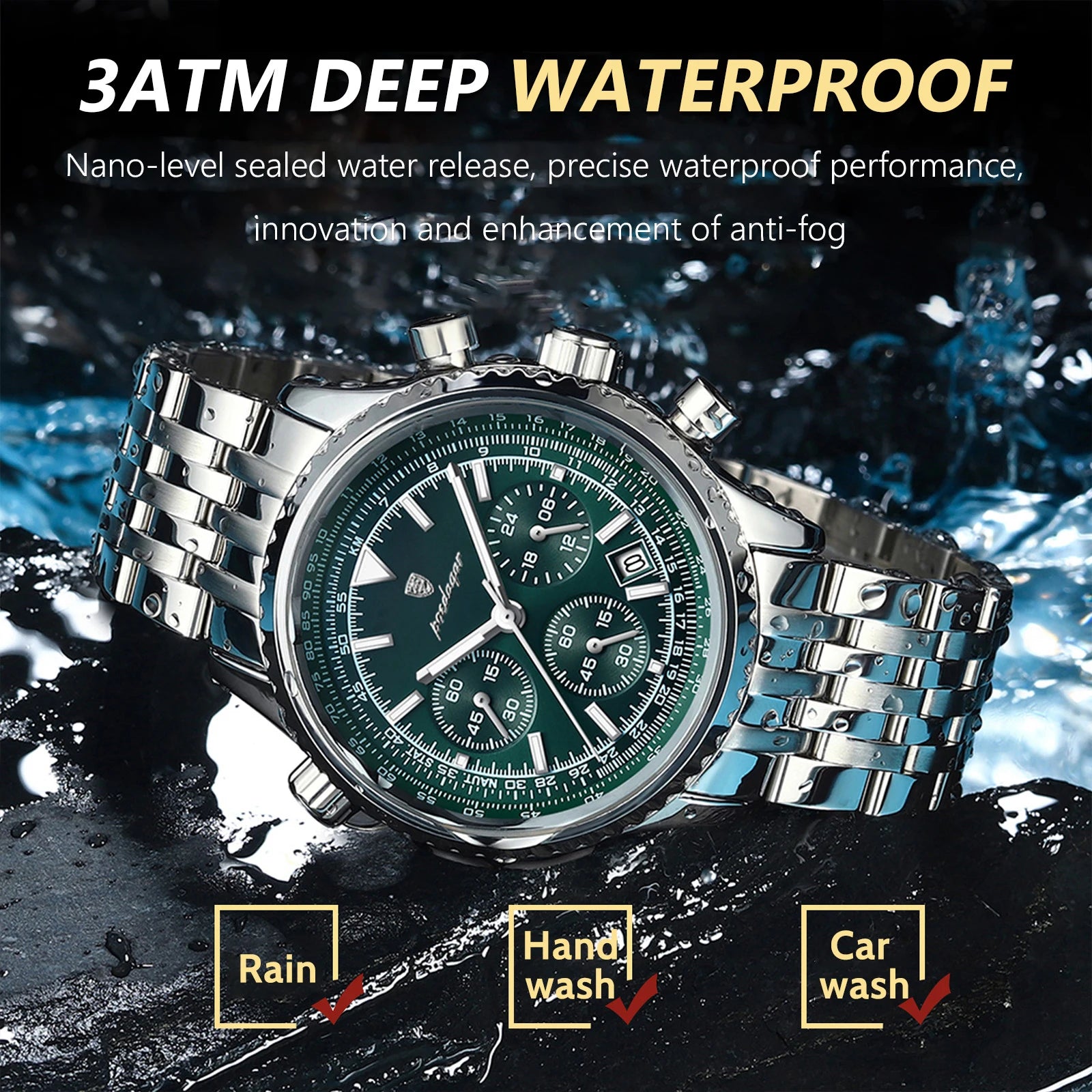 Men's Luxury Chronograph Watch – Stainless Steel, Waterproof, Luminous, Quartz