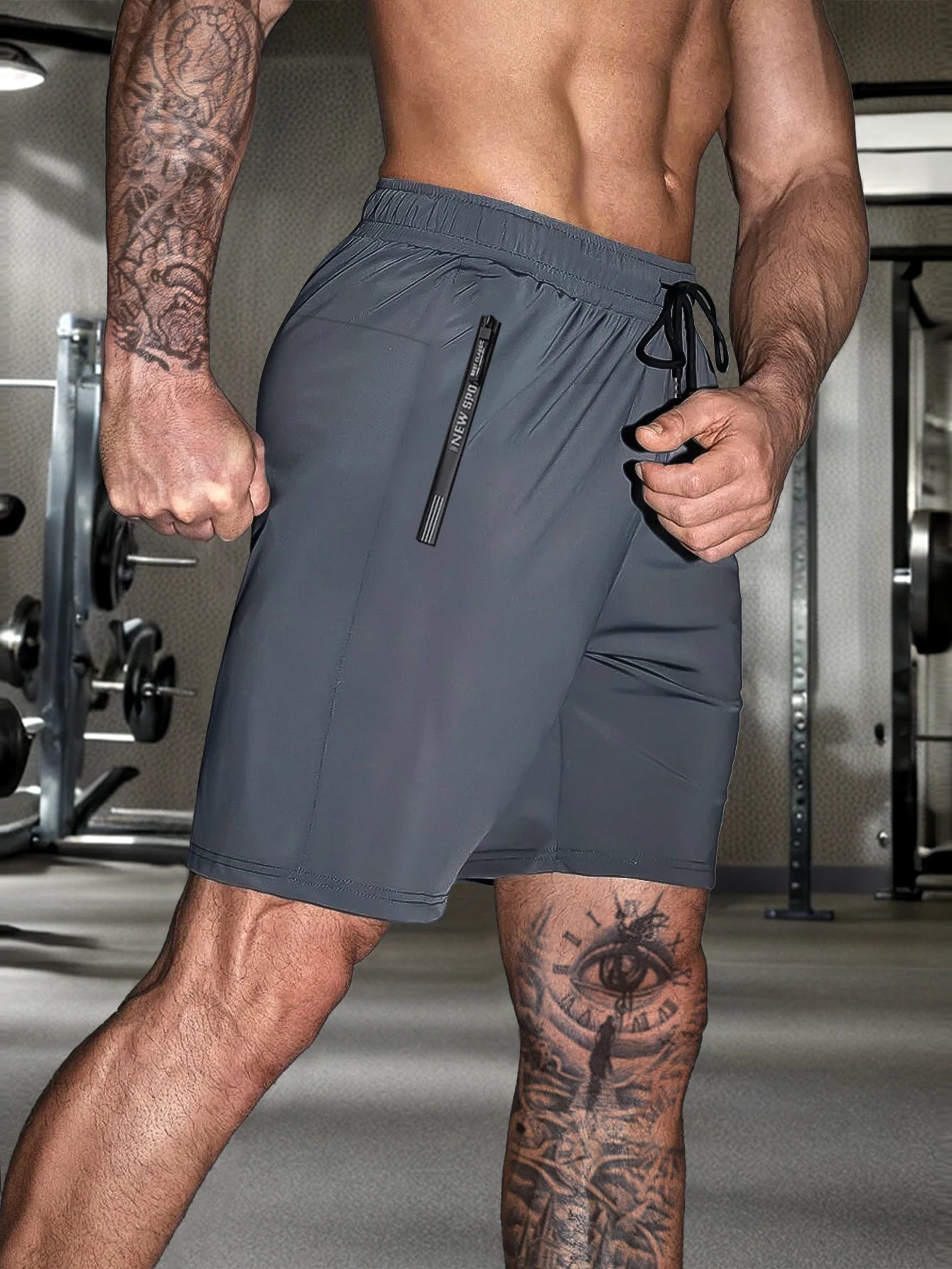 Men’s Elastic Waist Shorts – Solid Color Casual Shorts with Zipper Pockets