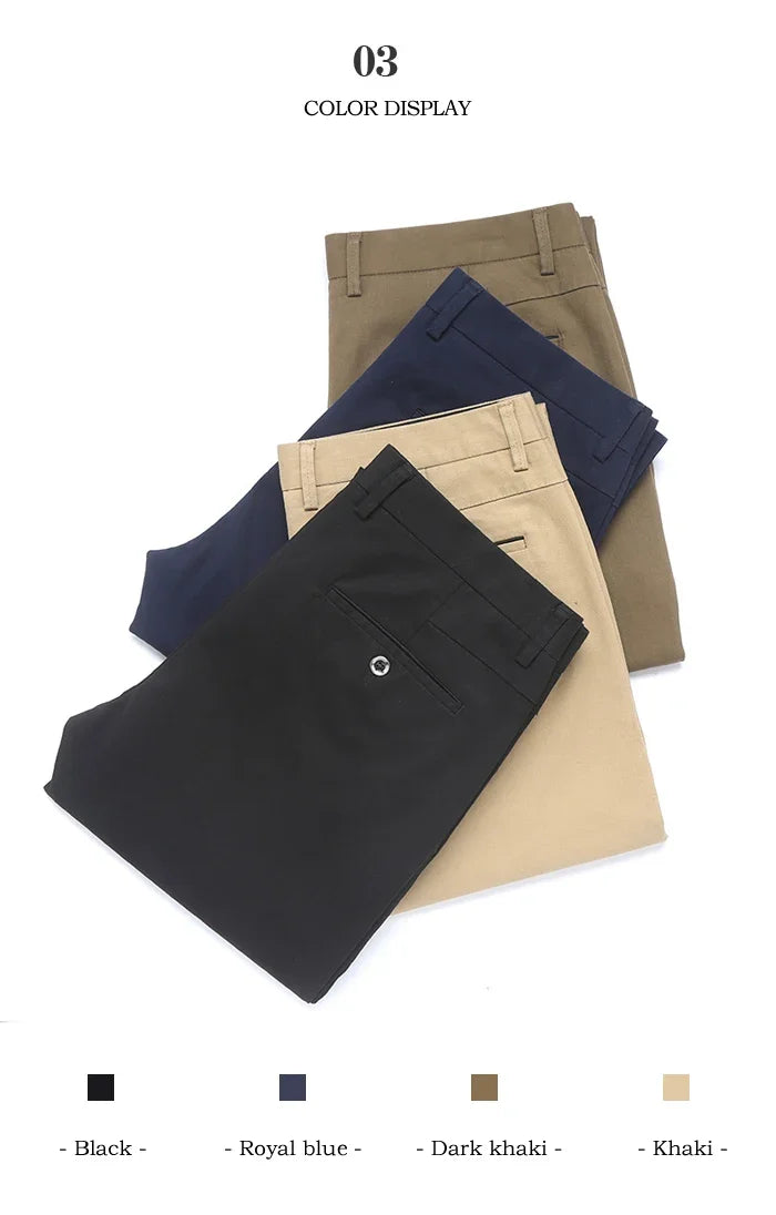 Men’s Classic Cotton Pants – 2024 Loose Fit High-Waist Elastic Casual Trousers