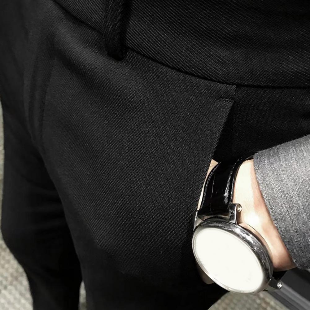 Men’s Slim Fit Ankle-Length Suit Pants – Trendy Office Trousers with Zipper Closure