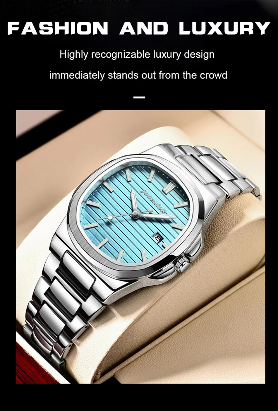 Luxury Men’s Square Watch – Quartz, Waterproof, Leather Strap