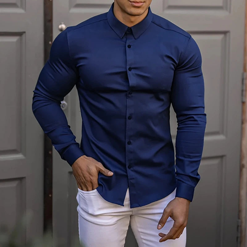 Men’s Solid Color Dress Shirt – Slim Fit Business & Casual Wear