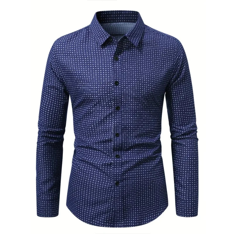 FGKKS Men's Polka Dot Long Sleeve Shirt – Fashion Elastic Casual Shirt for All Seasons