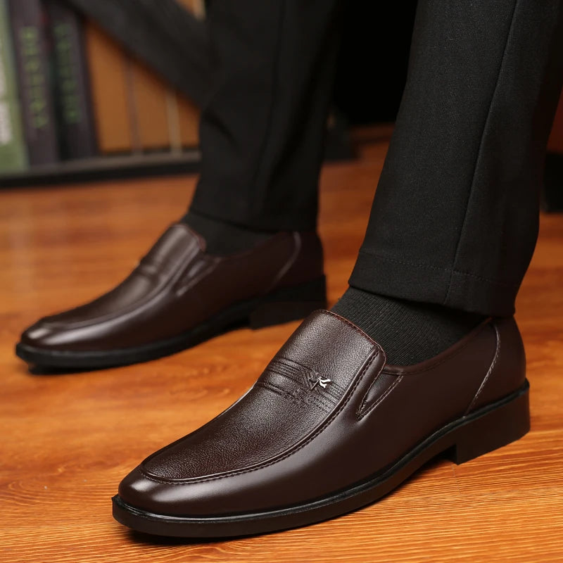 Men’s Classic Leather Loafers – Elegant Business Slip-On Dress Shoes