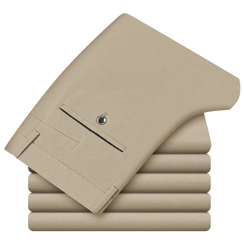 Men’s Classic Cotton Pants – 2024 Loose Fit High-Waist Elastic Casual Trousers