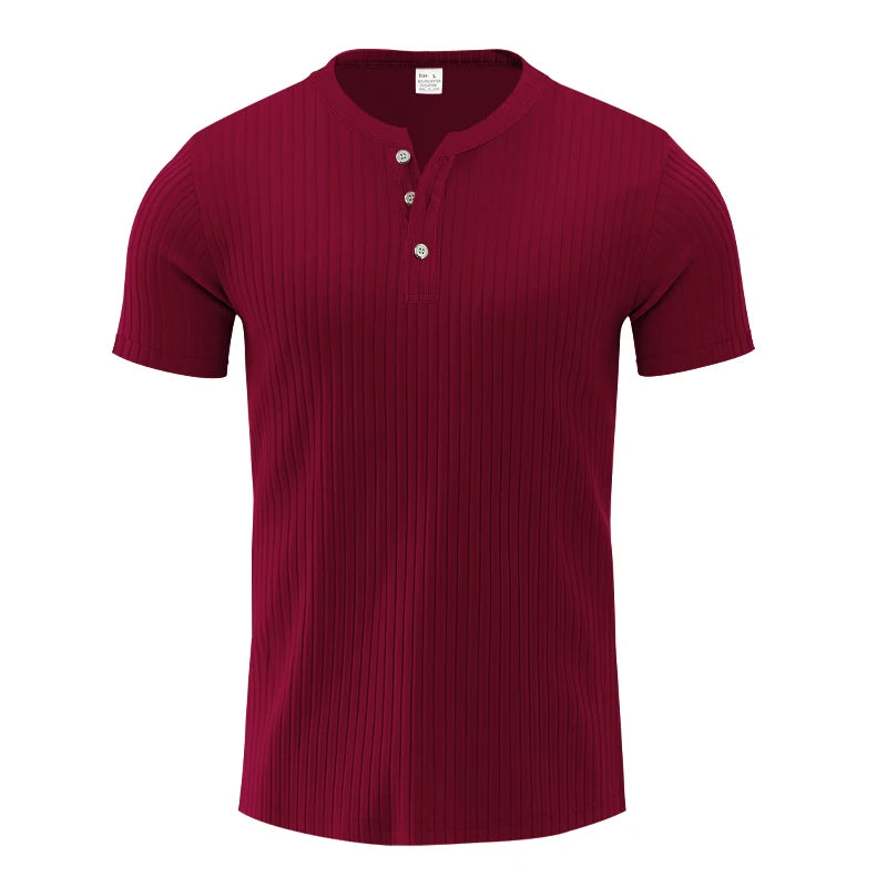 Men’s Striped Knit T-Shirt – Henley Neck, Short Sleeve, Soft & Breathable Casual Top