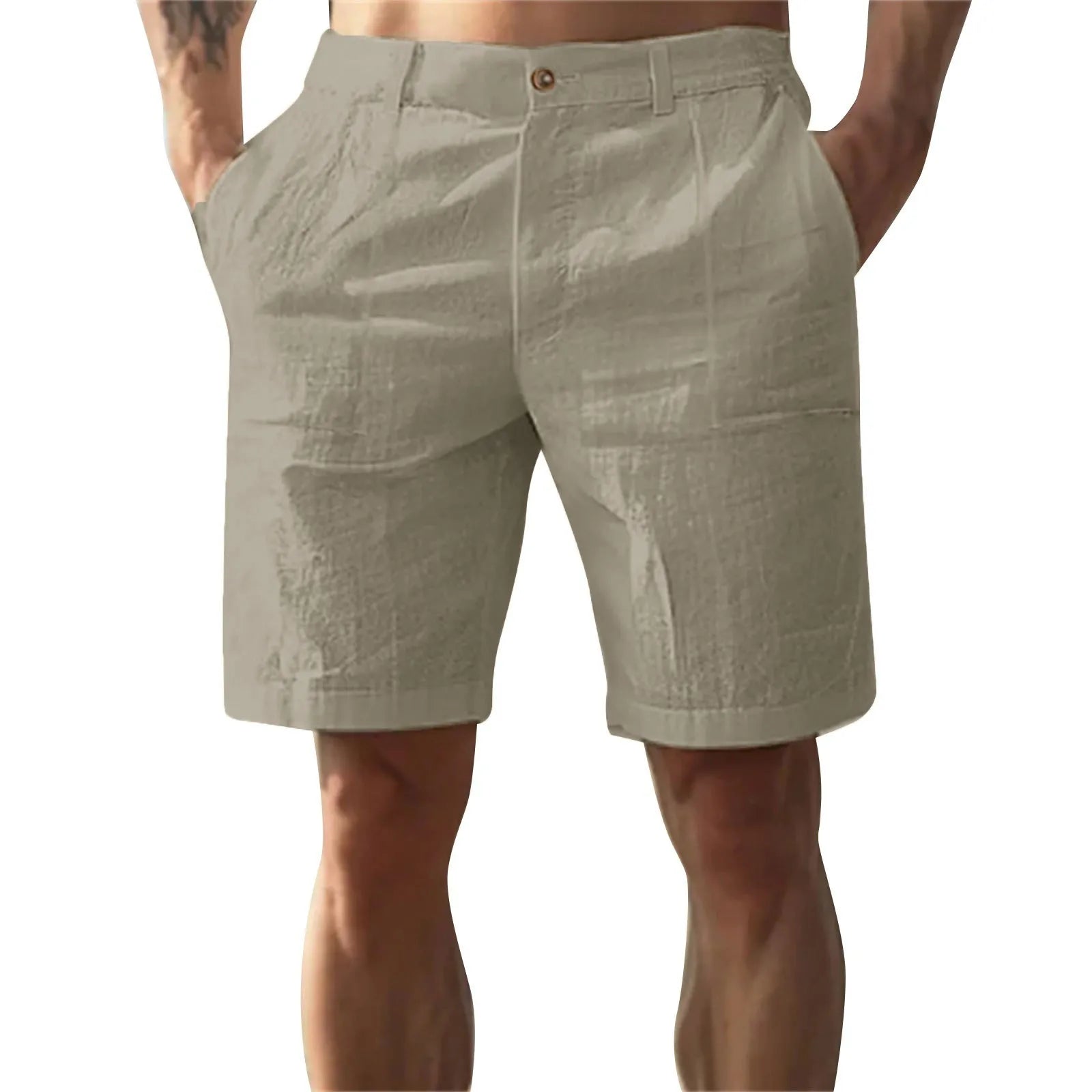 Men’s Solid Color Linen Shorts – Breathable Casual Beach Pants for Summer Holiday