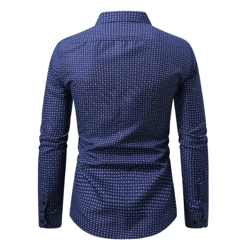 FGKKS Men's Polka Dot Long Sleeve Shirt – Fashion Elastic Casual Shirt for All Seasons