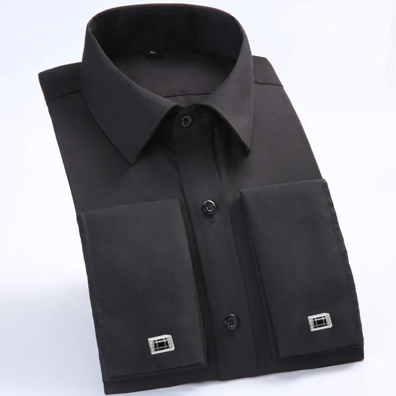 Men’s French Cuff Dress Shirt – Long Sleeve Formal Wedding & Party Shirt with Pocket