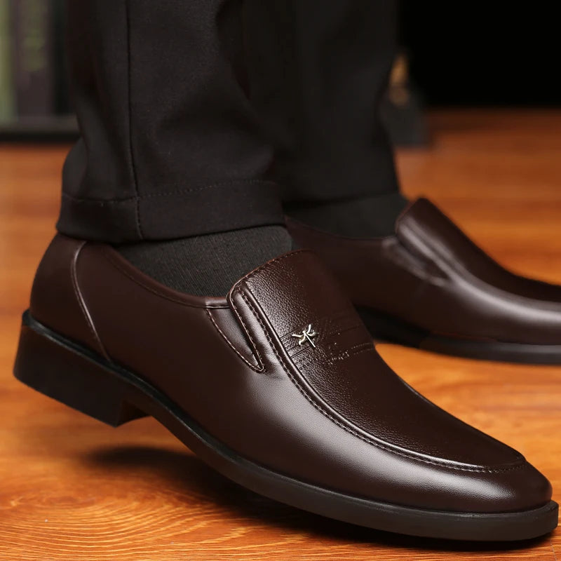 Men’s Classic Leather Loafers – Elegant Business Slip-On Dress Shoes