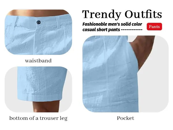 Men’s Solid Color Linen Shorts – Breathable Casual Beach Pants for Summer Holiday