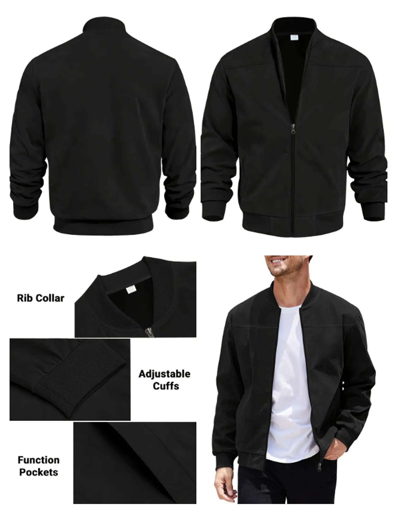 Men’s Suede Zip-Up Bomber Jacket – Casual Sport and Golf Style