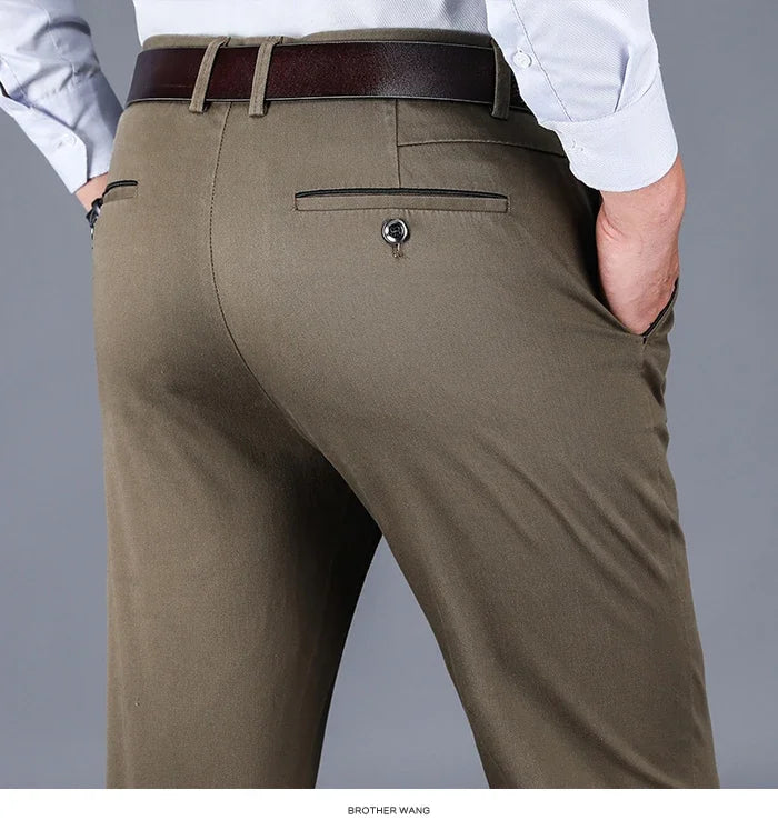 Men’s Classic Cotton Pants – 2024 Loose Fit High-Waist Elastic Casual Trousers