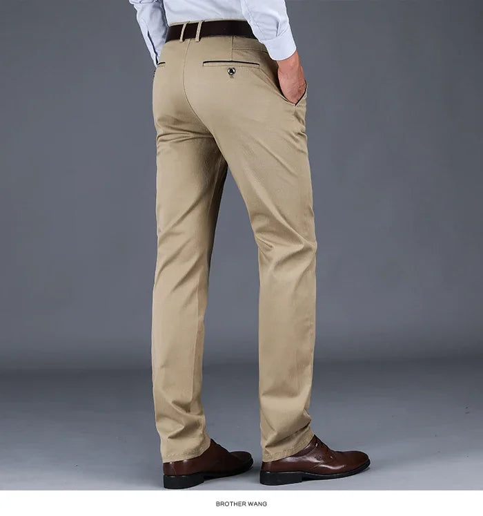 Men’s Classic Cotton Pants – 2024 Loose Fit High-Waist Elastic Casual Trousers
