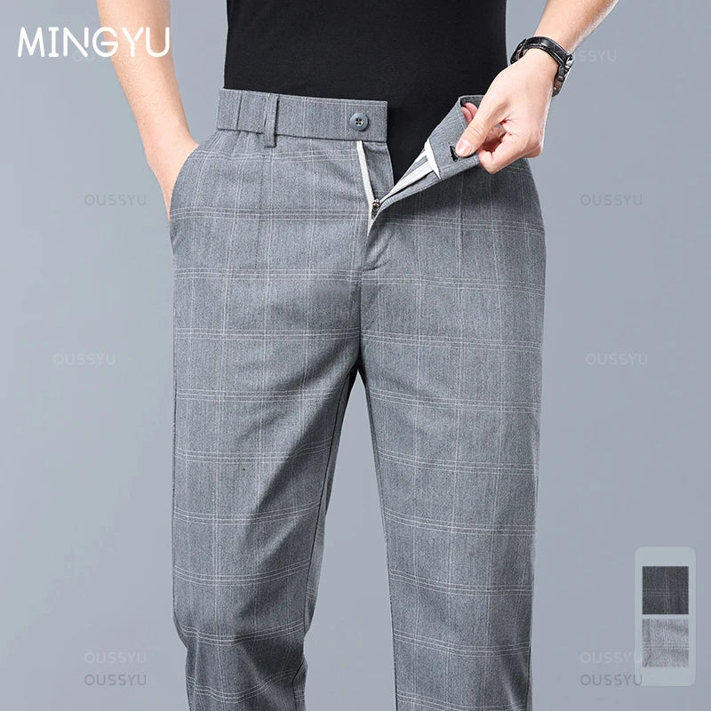 Men’s Slim Fit Plaid Pants – Stretch Formal Trousers for Office, Party & Casual Wear