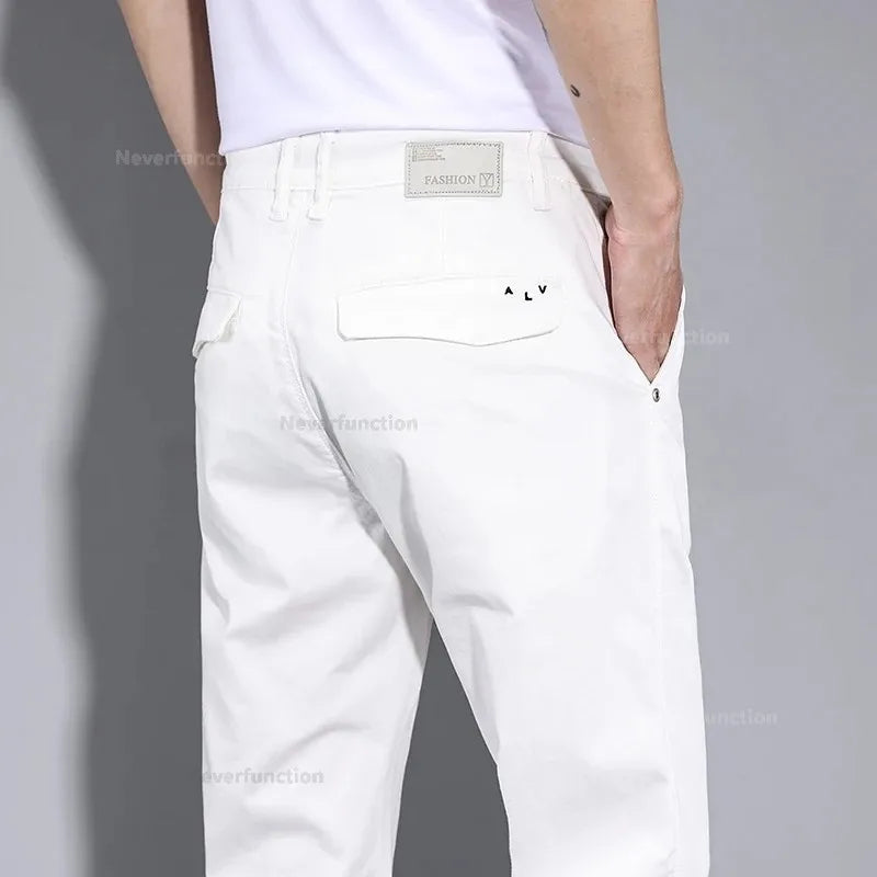 Men’s White Casual Pants – Stretch Straight Fit, Comfortable Soft Business & Work Trousers