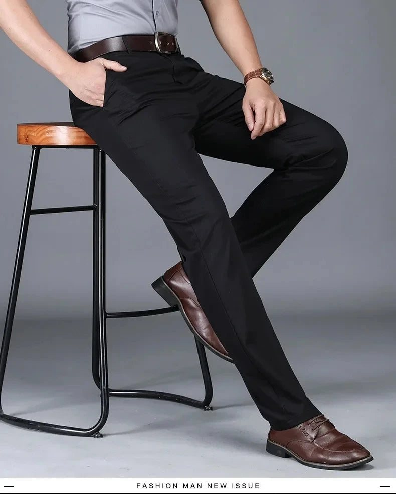 Men’s Classic Straight Casual Pants – Comfortable Business Trousers in Green, Black & Khaki | 2023 Fashion