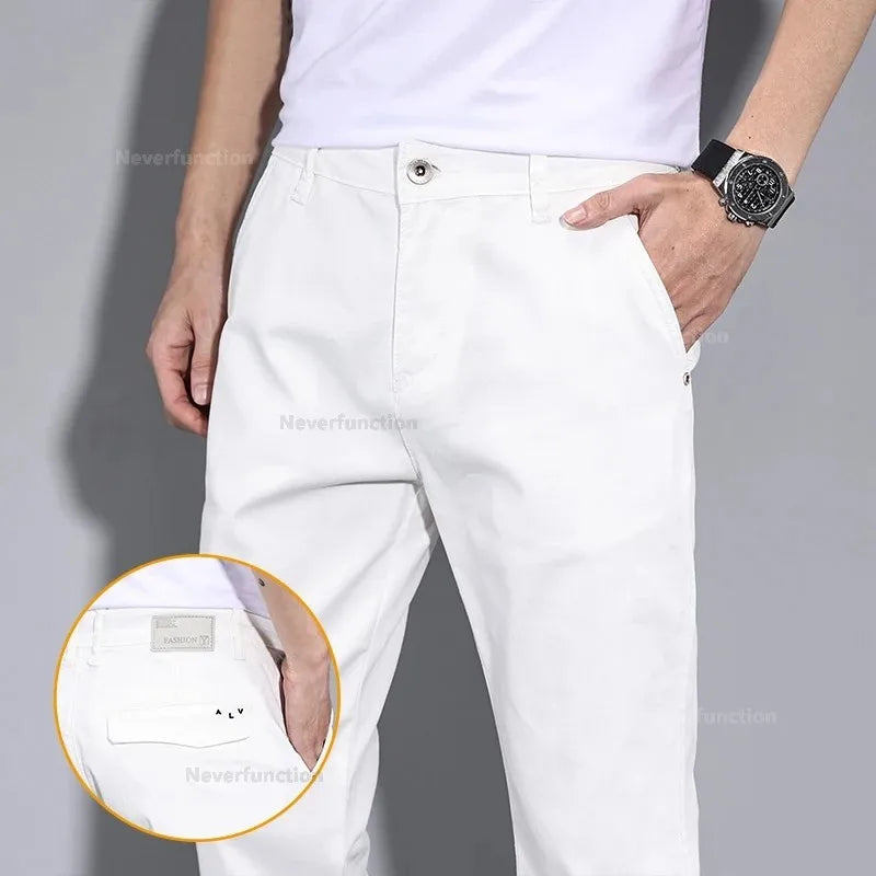 Men’s White Casual Pants – Stretch Straight Fit, Comfortable Soft Business & Work Trousers