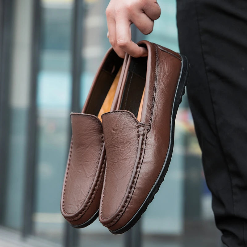 Men’s Genuine Leather Loafers – Luxury Italian Style Slip-On Driving Shoes