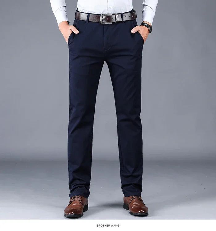 Men’s Classic Cotton Pants – 2024 Loose Fit High-Waist Elastic Casual Trousers