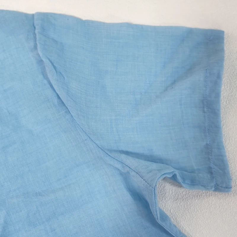 Men’s Casual Cotton Linen Short Sleeve Shirt – Solid Color Summer Beachwear