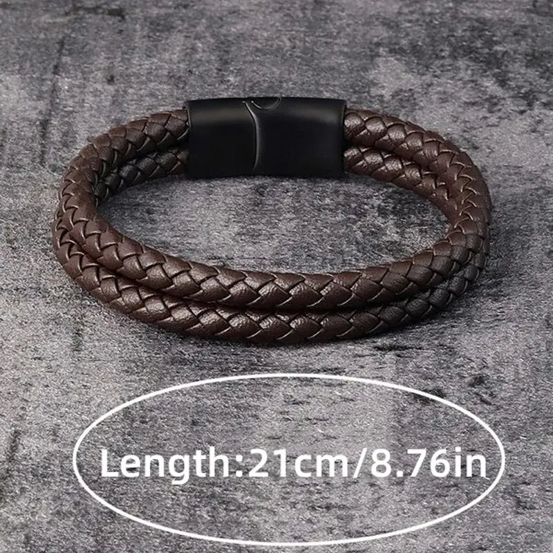 Men’s Trendy Leather Bracelet – Braided Rope with Stainless Steel Detail