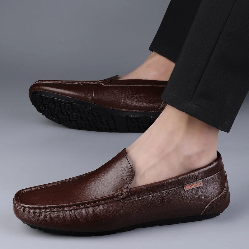 Men’s Genuine Leather Slip-On Loafers – Breathable Luxury Moccasins & Italian Driving Shoes