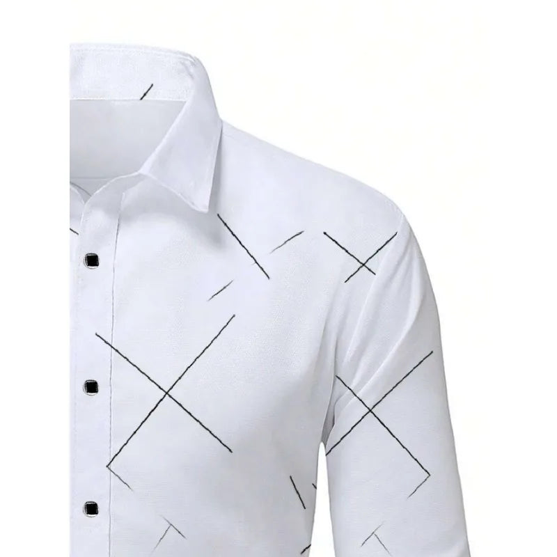 FGKKS Men's Printed Long Sleeve Shirt – Fashion Casual White Shirt for Men