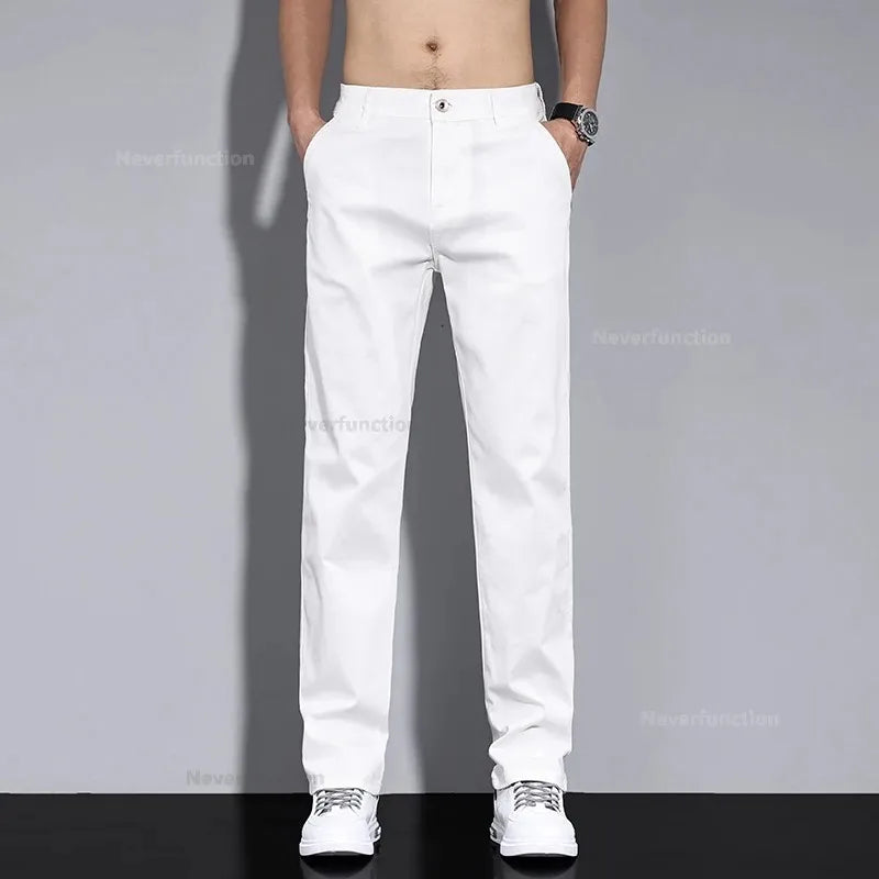 Men’s White Casual Pants – Stretch Straight Fit, Comfortable Soft Business & Work Trousers