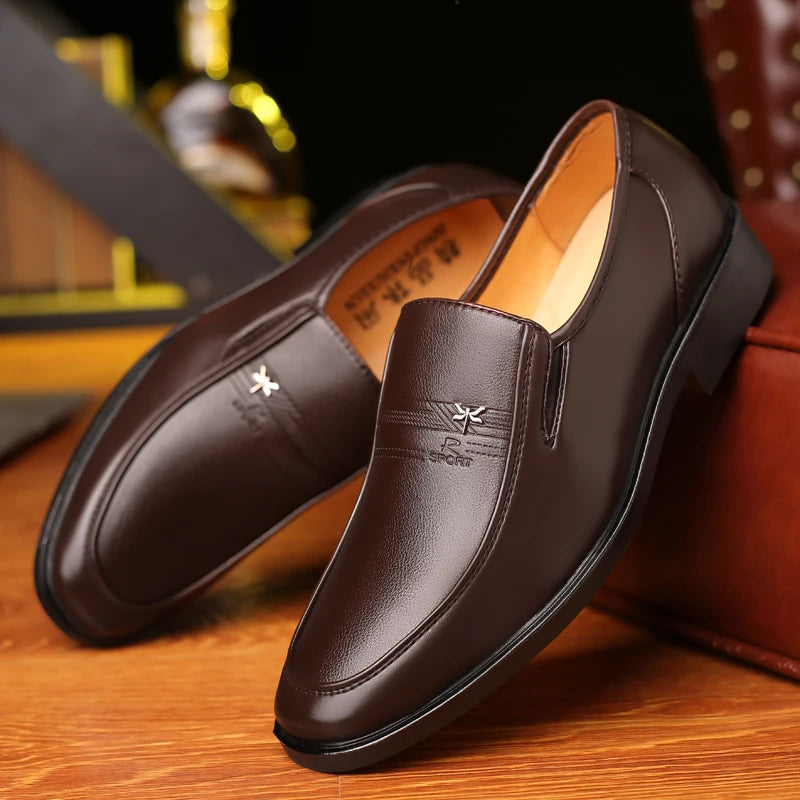 Men’s Classic Leather Loafers – Elegant Business Slip-On Dress Shoes