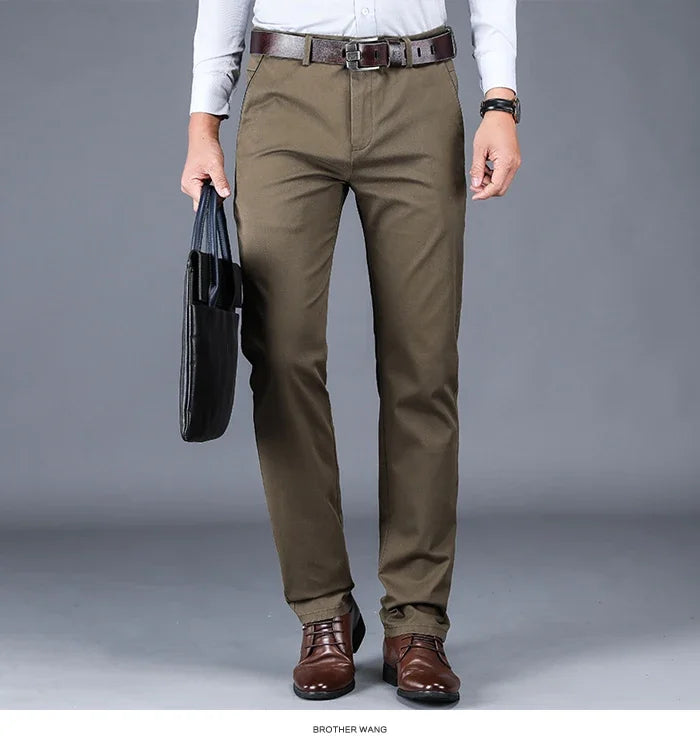 Men’s Classic Cotton Pants – 2024 Loose Fit High-Waist Elastic Casual Trousers