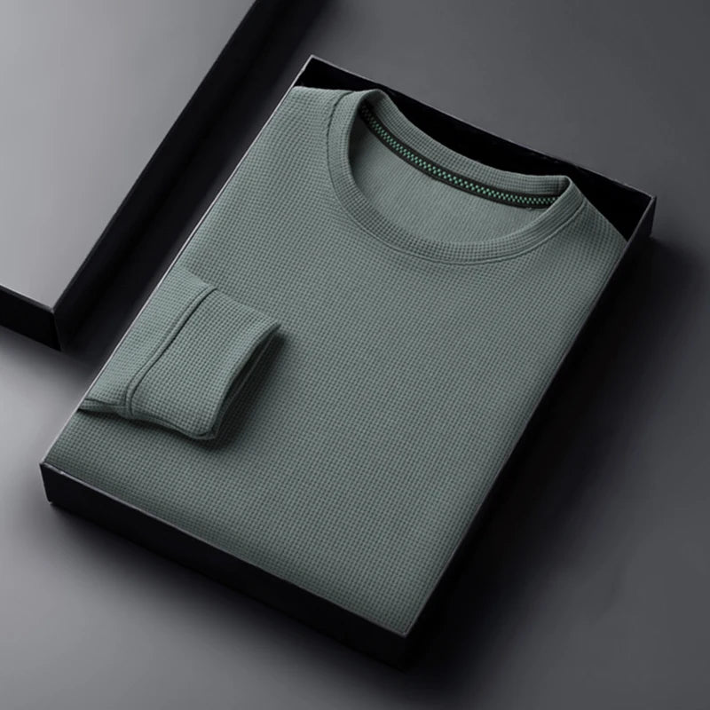 Men's Waffle Knit Long Sleeve T-Shirt – Casual Comfort Top