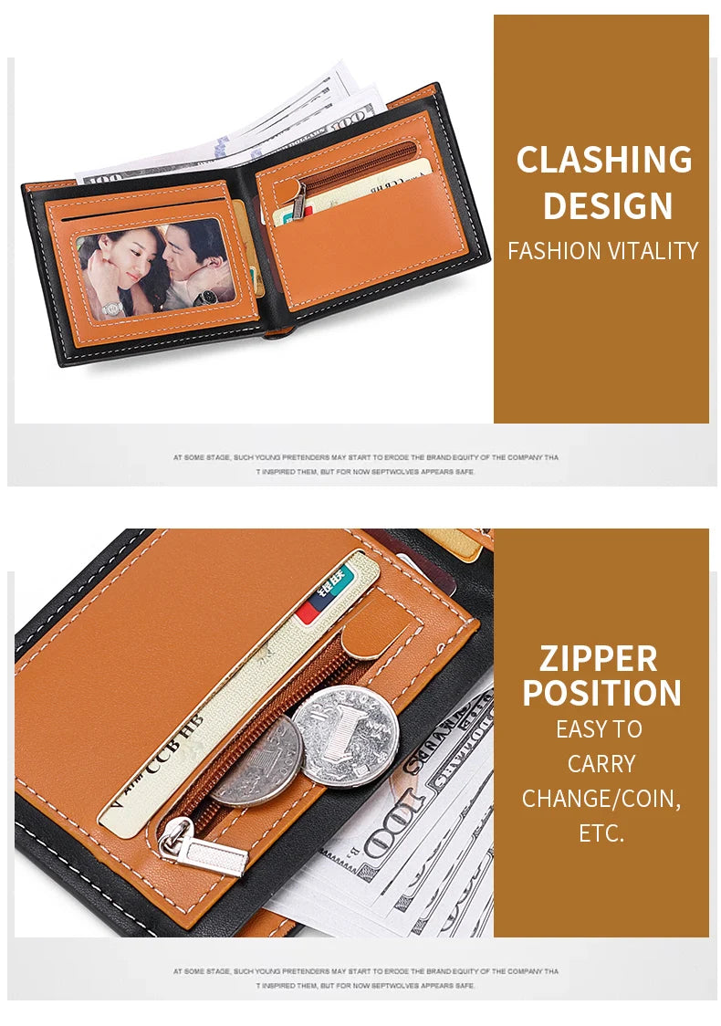 Men's Carbon Fiber Slim Wallet – Short Card Holder with Integrated Zipper Coin Pocket