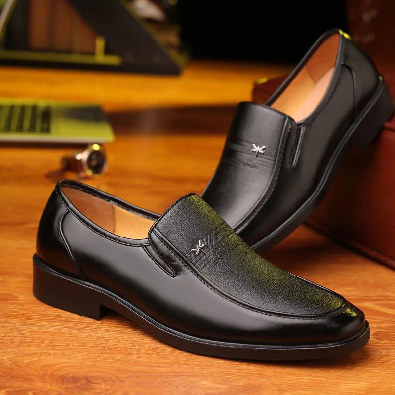 Men’s Classic Leather Loafers – Elegant Business Slip-On Dress Shoes