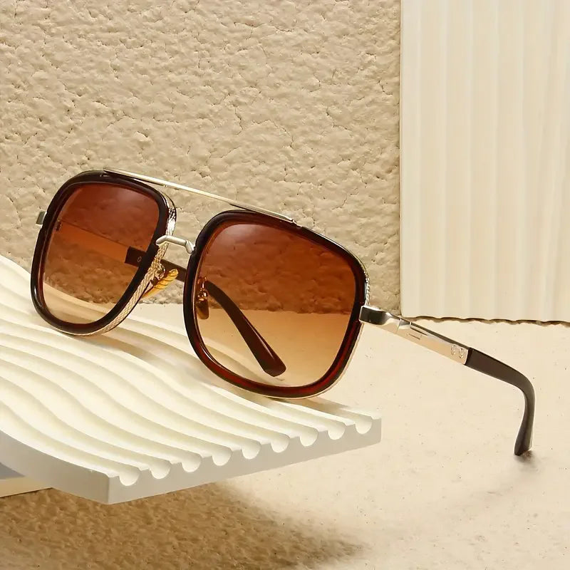 Vintage Square Oversized Sunglasses Retro Metal Frame