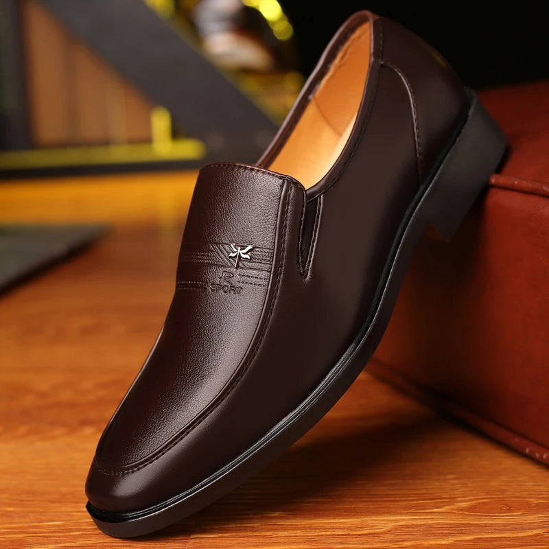 Men’s Classic Leather Loafers – Elegant Business Slip-On Dress Shoes